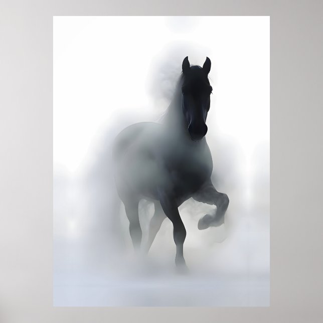 Majestätisk häst i dimman – minimalistisk abstrakt poster (Framsidan)