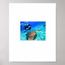 Majestätisk havssköldpadda och dykare - Oceanävent Poster