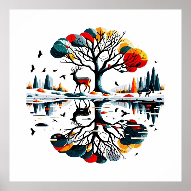 Majestätisk hjort i snöig vinter skog poster (Framsidan)