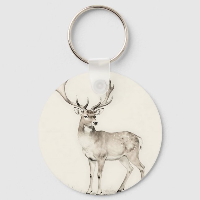Majestätisk hjort med horn skiss nyckelring (Framsida)