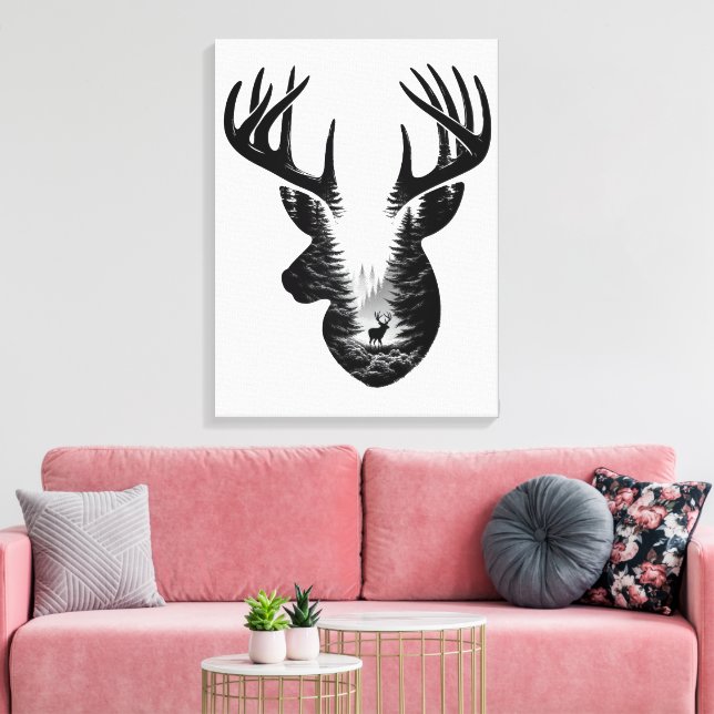 Majestätisk hjort skog dubbelexponering canvas väg (Insitu (Vardagsrum))