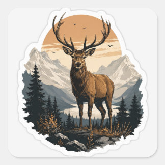 Majestätisk hjortdekal | Vilda djur Natur Vektor A Fyrkantigt Klistermärke