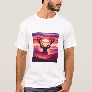 Majestätisk hjorts siluett Solnedgång Bergslandska T Shirt