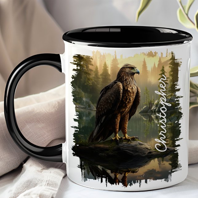 Majestätisk hök skogssjö illustration mugg (Skapare uppladdad)
