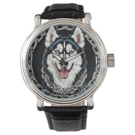 Majestätisk Husky Hund med Djärva Färger Armbandsur