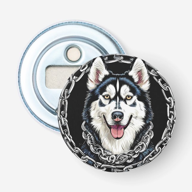 Majestätisk Husky Hund med djärva färger Flasköppnare (Framsidan)