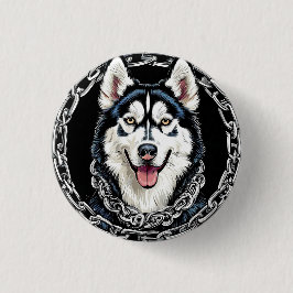 Majestätisk Husky Hund med djärva färger Knapp