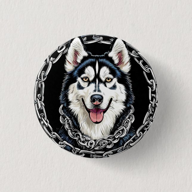 Majestätisk Husky Hund med djärva färger Knapp (Framsida)