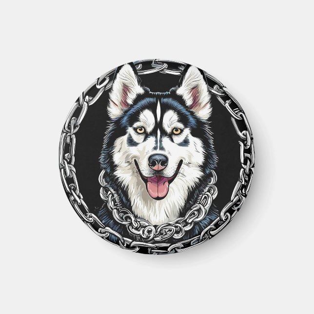 Majestätisk Husky Hund med Djärva Färger Magnet (Framsidan)