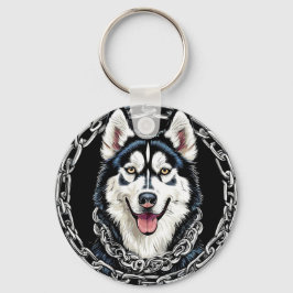 Majestätisk Husky Hund med djärva färger Nyckelring