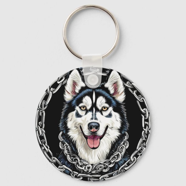 Majestätisk Husky Hund med djärva färger Nyckelring (Framsida)