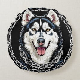 Majestätisk Husky Hund med djärva färger Rund Kudde