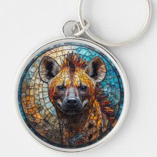 Majestätisk Hyena Glasmosaikkonst Rund Silverfärgad Nyckelring