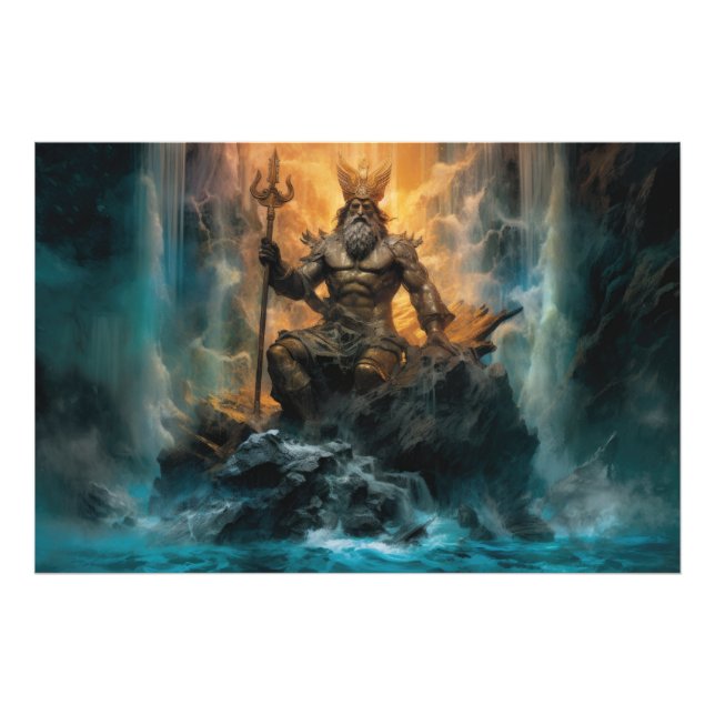 Majestätisk kaskad: Poseidon-affisch Fototryck (Framsidan)