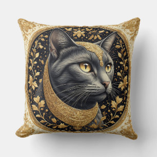 Majestätisk katt med utsmyckade blomguld detaljer kudde