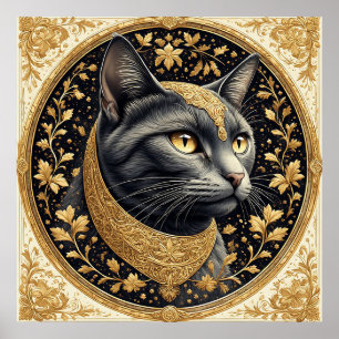 Majestätisk katt med utsmyckade blomsterdetaljer i poster