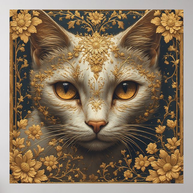 Majestätisk katt med utsmyckade blomsterdetaljer i poster (Framsidan)