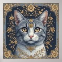 Majestätisk katt med utsmyckade blomsterdetaljer i