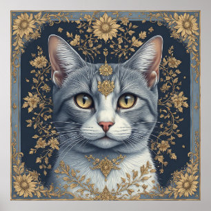 Majestätisk katt med utsmyckade blomsterdetaljer i poster