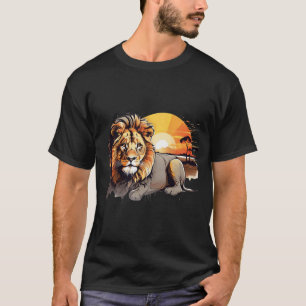 Majestätisk Lejon Afrikansk Solnedgång Grafisk T-S T Shirt