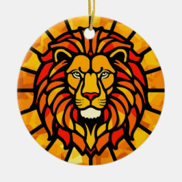 Majestätisk Lejon Solstråle Cirkel Design Julgransprydnad Keramik