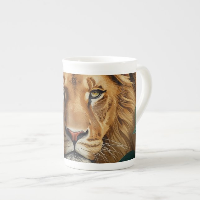 Majestätisk Lejon Specialmugg Kraftfull Vilda Djur Benporslin Mugg (Framsida höger)