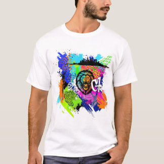 Majestätisk Lejonmålning Konst – Färgrik Lejonillu T Shirt