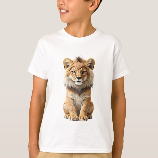 Majestätisk Lejonunge Sitter Barn T Shirt (Framsida)