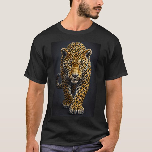 Majestätisk Leopard – 3D Mikro Mosaik T Shirt (Framsida)