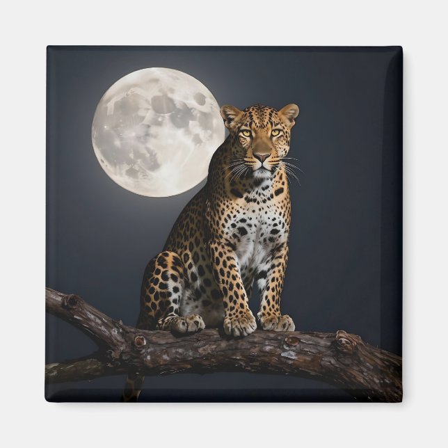 Majestätisk leopard och fullmåne   magnet (Framsidan)