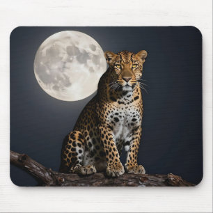 Majestätisk leopard och fullmåne musmatta