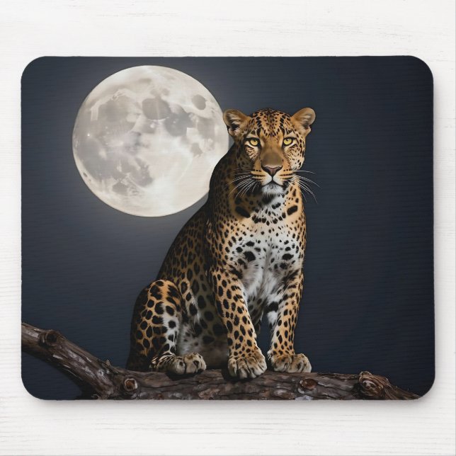 Majestätisk leopard och fullmåne   musmatta (Framsidan)