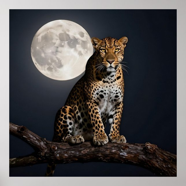 Majestätisk leopard och fullmåne   poster (Framsidan)