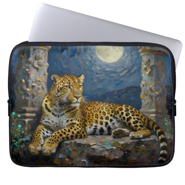 Majestätisk leopard på klipphylla   laptop fodral (Framsidan)