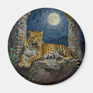 Majestätisk leopard på klipphylla magnet