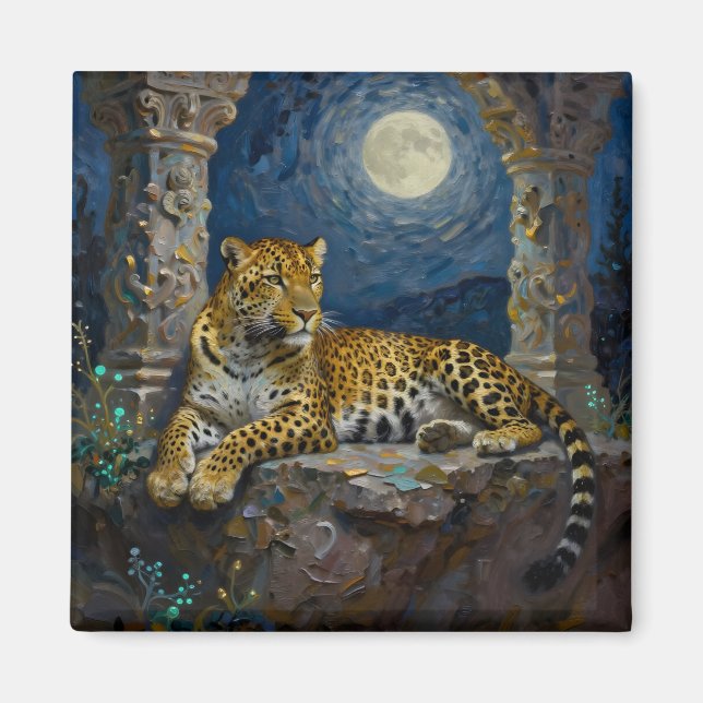 Majestätisk leopard på klipphylla  magnet (Framsidan)