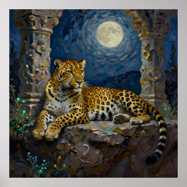 Majestätisk leopard på klipphylla   poster (Framsidan)