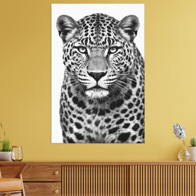 Majestätisk Leopard Svart & Vitt Canvastryck (Insitu (Vardagsrum))