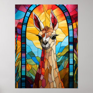 Majestätisk Llama Solnedgång Glasfönsterkonst Poster