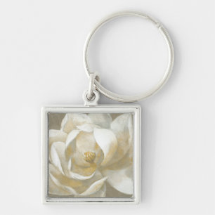 Majestätisk Magnolia Fyrkantig Silverfärgad Nyckelring