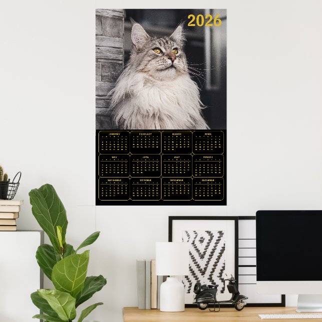 Majestätisk Maine Coon Katt – 2026 Väggkalender  Poster (Hemmakontoret)