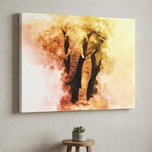 Majestätisk manlig afrikansk elefant gående akvare canvastryck