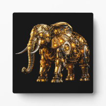 Majestätisk Metallisk Guld Elefant Skrivbord Trä K