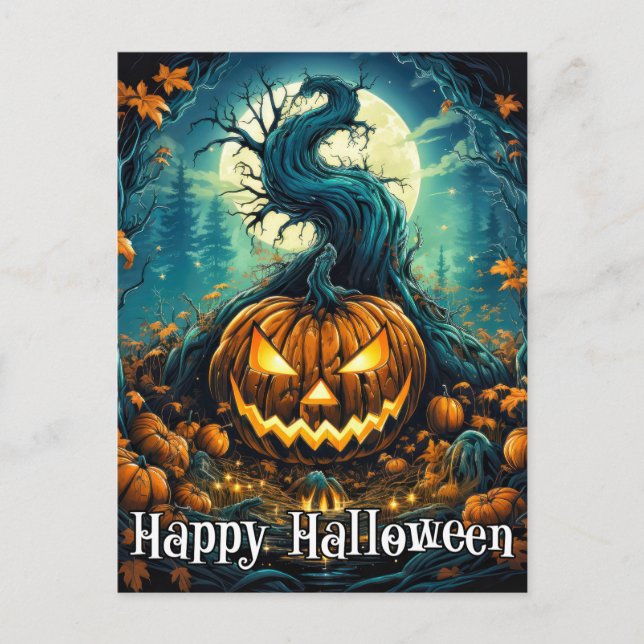 Majestätisk Nefarious Glad Halloween Pumpa Vykort (Framsida)