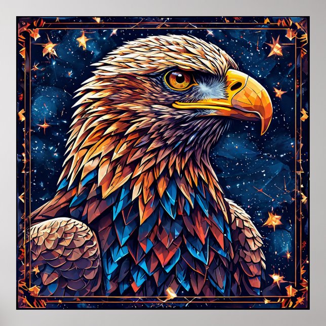 Majestätisk Örn fågel mot stjärnig himmel Poster (Framsidan)