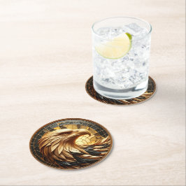 Majestätisk Örn Svävande Genom Glasmosaik Underlägg Papper Rund