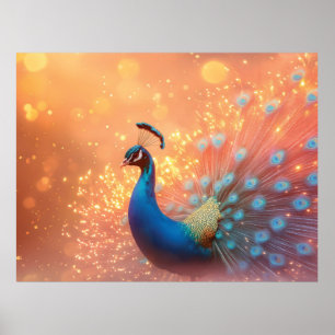 Majestätisk påfågel med livlig fjäderdräkt poster
