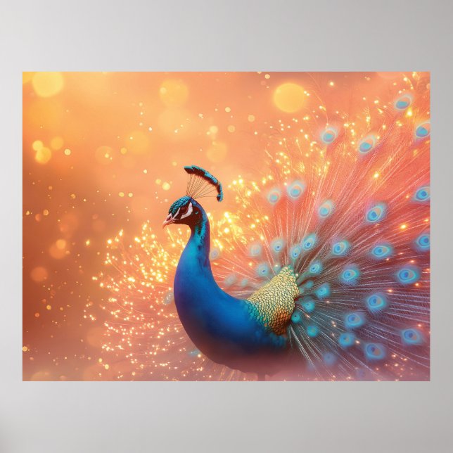 Majestätisk påfågel med livlig fjäderdräkt poster (Framsidan)