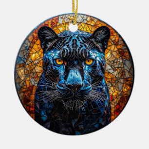 Majestätisk Panter Glasfärgkonst Julgransprydnad Keramik