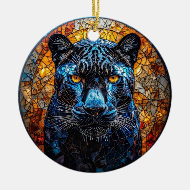 Majestätisk Panter Glasfärgkonst Julgransprydnad Keramik (Framsidan)
